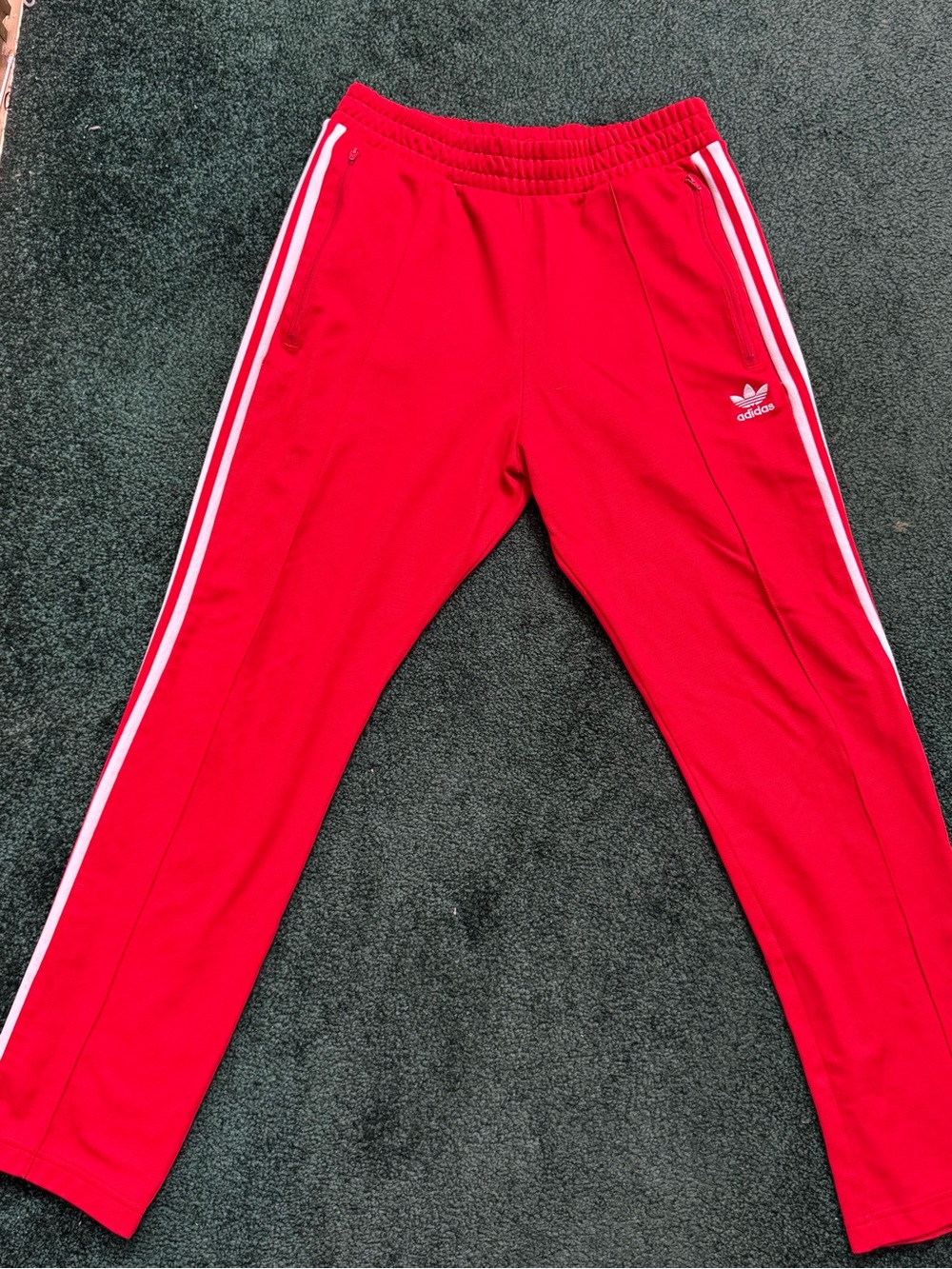 adidas Red Men's Track Pants with White 3-Stripes
